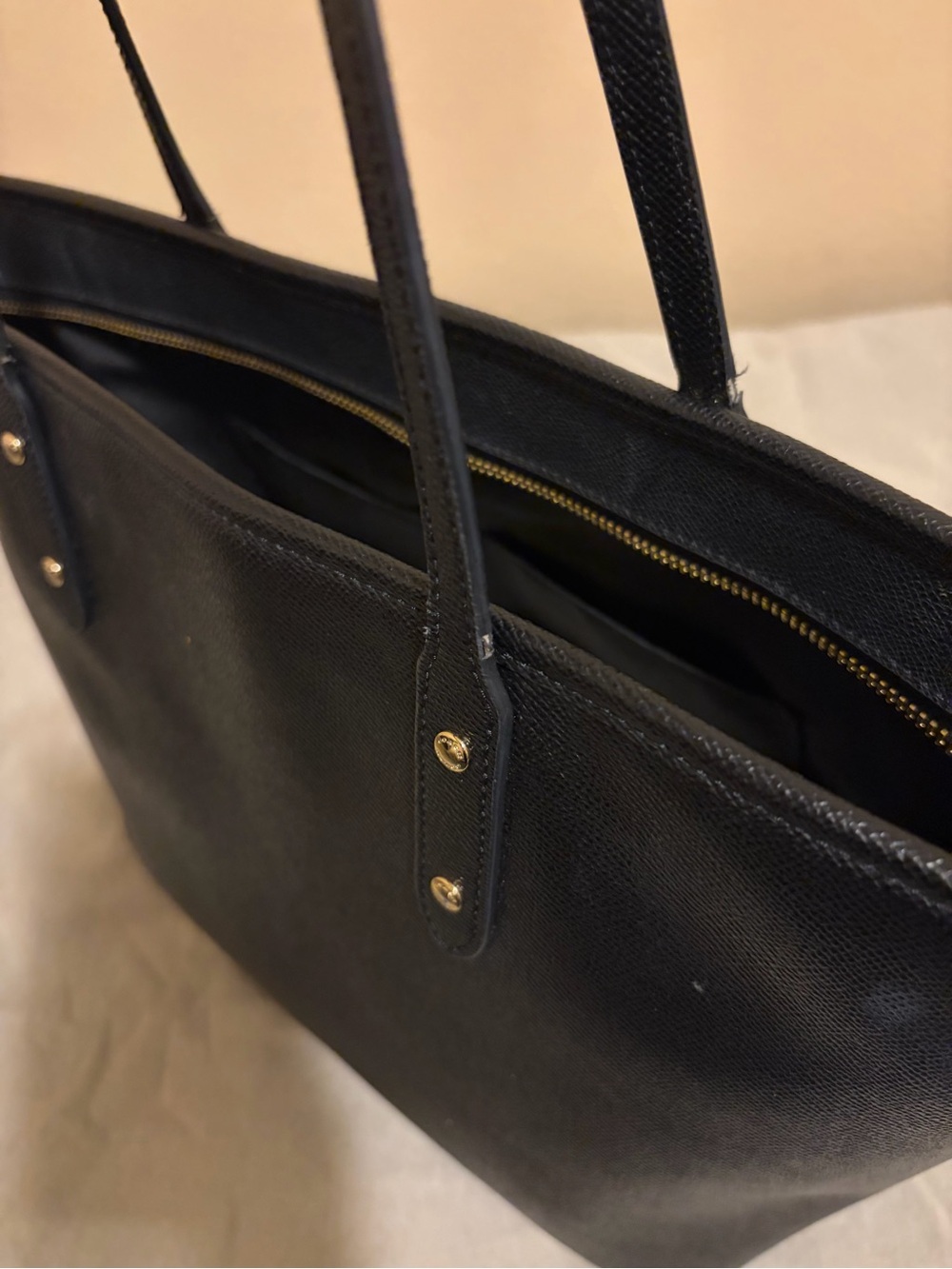 COACH Black Leather Tote Bag with Gold Hardware - Picture 9 of 12